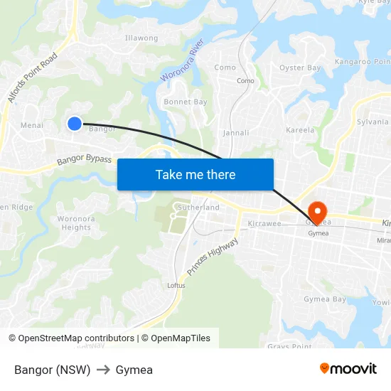 Bangor (NSW) to Gymea map