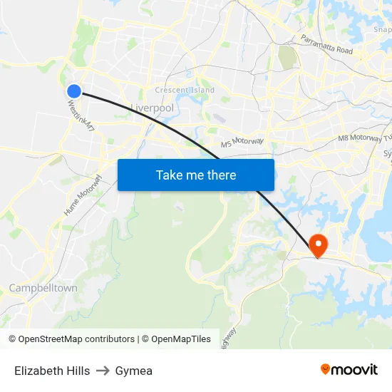 Elizabeth Hills to Gymea map