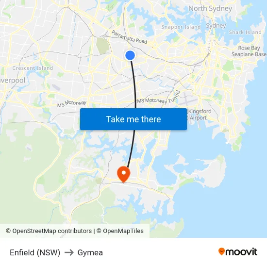 Enfield (NSW) to Gymea map