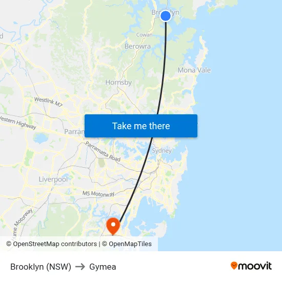 Brooklyn (NSW) to Gymea map