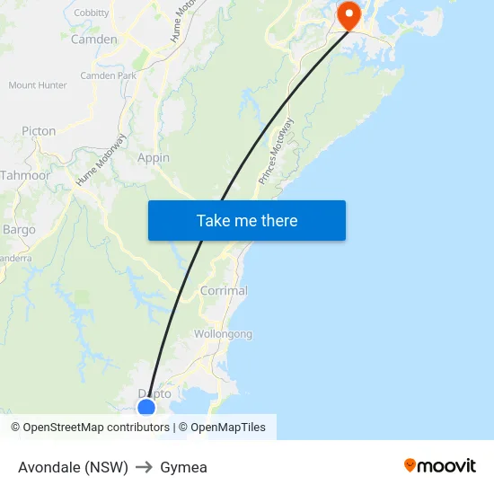 Avondale (NSW) to Gymea map
