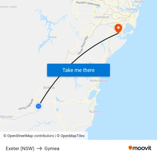 Exeter (NSW) to Gymea map
