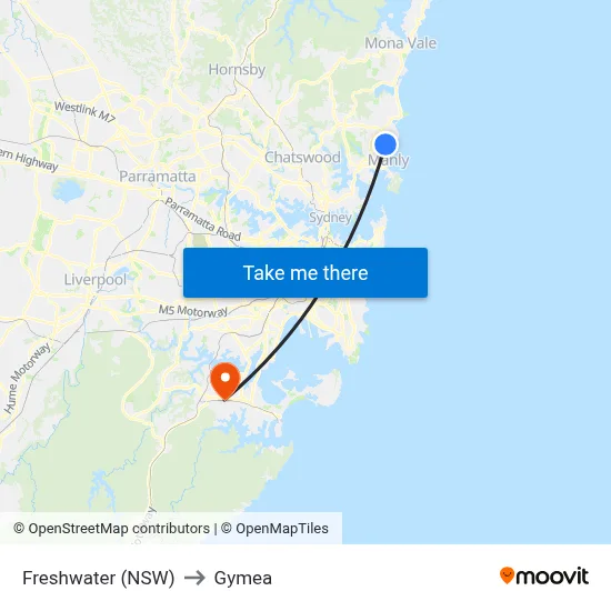 Freshwater (NSW) to Gymea map