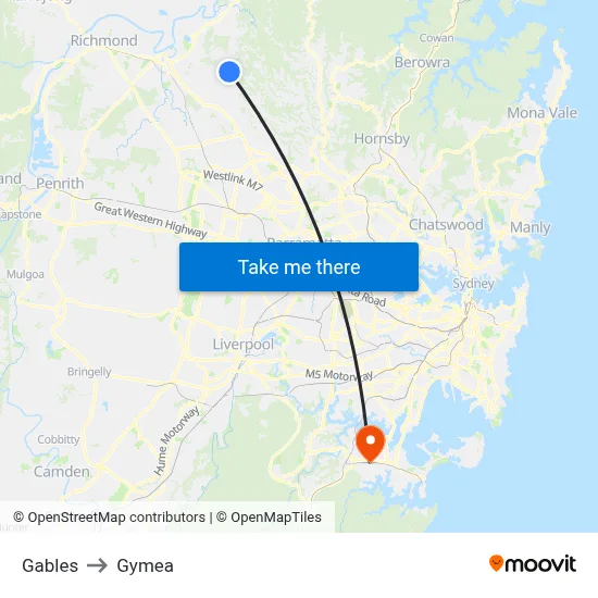 Gables to Gymea map
