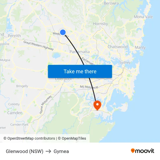 Glenwood (NSW) to Gymea map