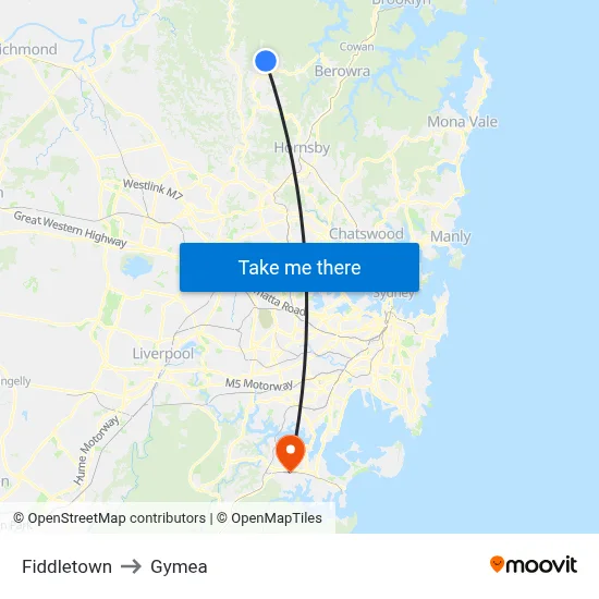 Fiddletown to Gymea map