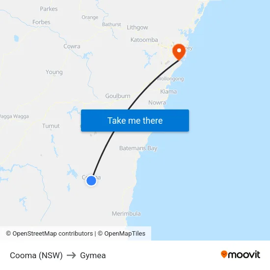 Cooma (NSW) to Gymea map