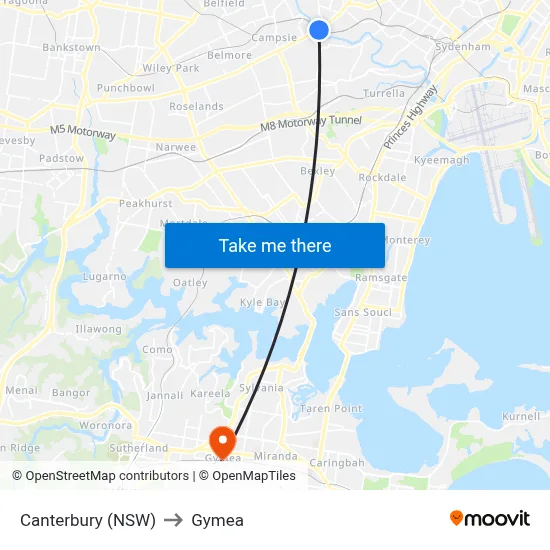 Canterbury (NSW) to Gymea map