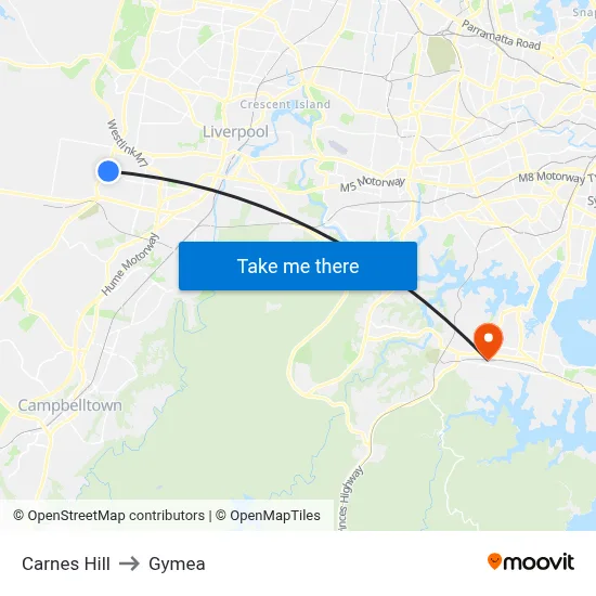 Carnes Hill to Gymea map