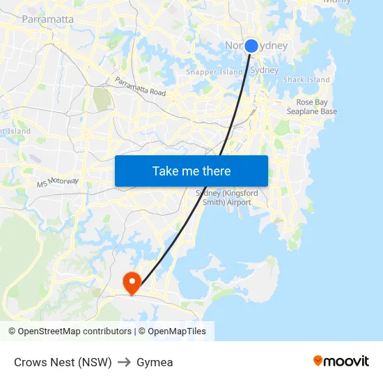 Crows Nest (NSW) to Gymea map
