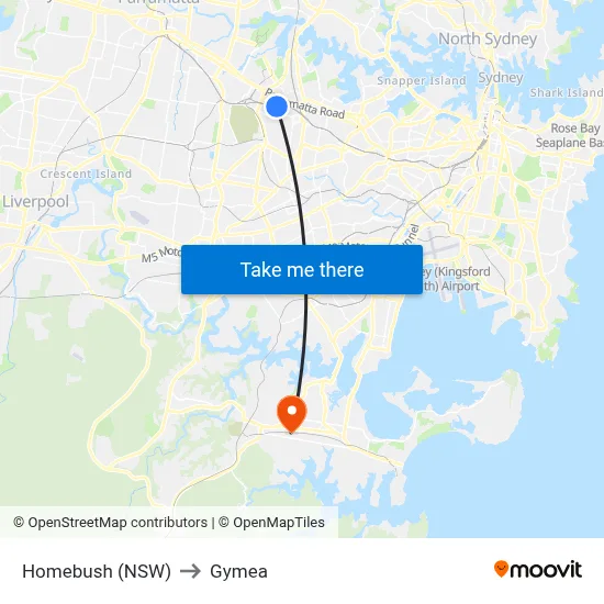 Homebush (NSW) to Gymea map