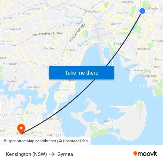 Kensington (NSW) to Gymea map