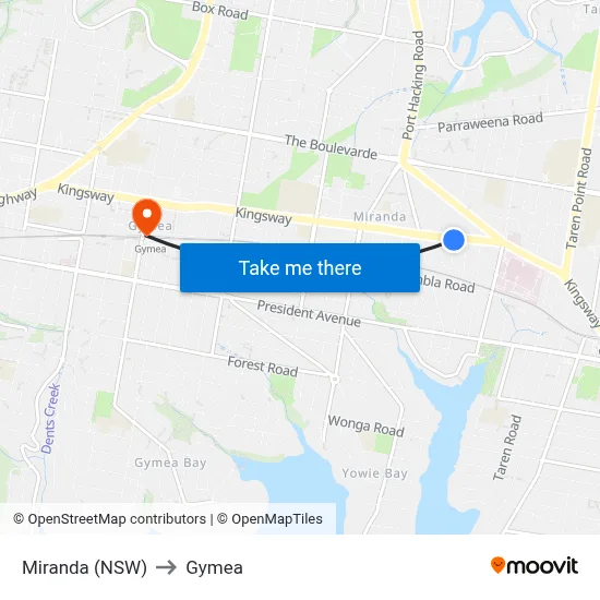 Miranda (NSW) to Gymea map