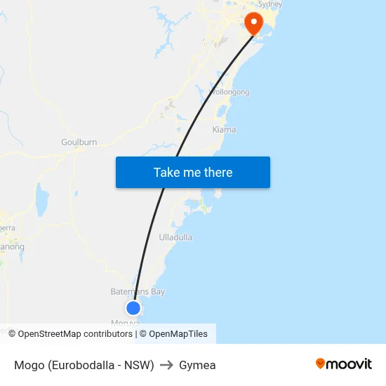 Mogo (Eurobodalla - NSW) to Gymea map