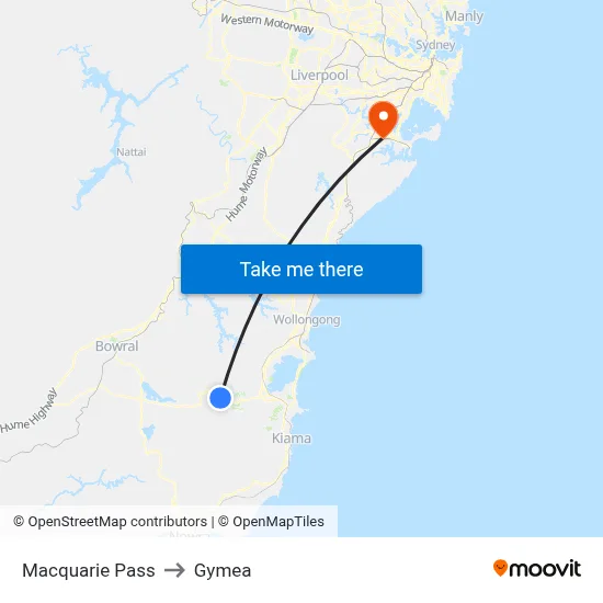 Macquarie Pass to Gymea map