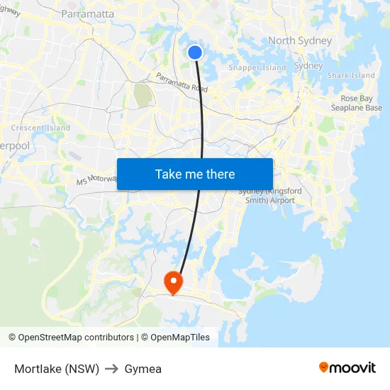 Mortlake (NSW) to Gymea map