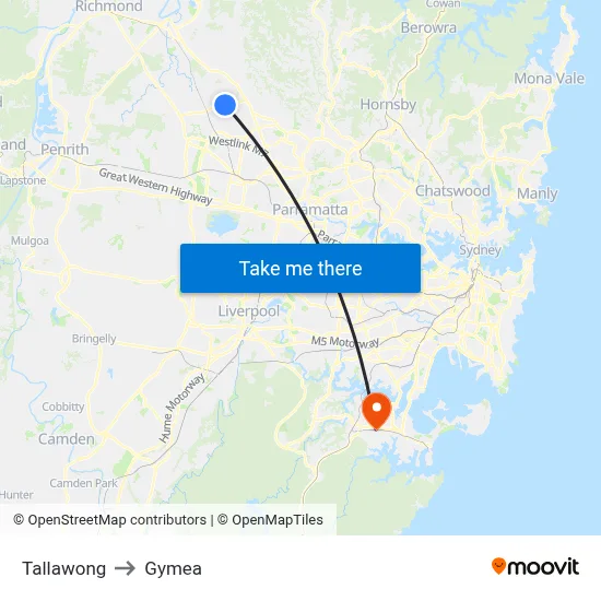 Tallawong to Gymea map