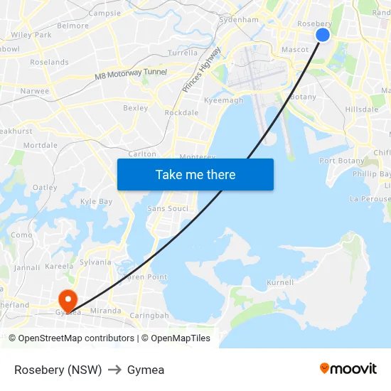 Rosebery (NSW) to Gymea map