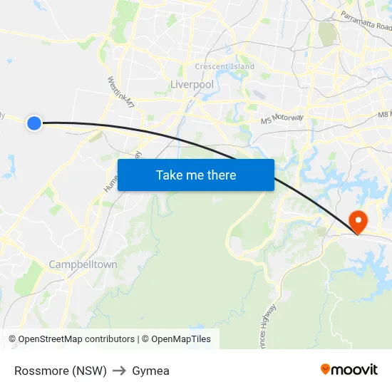 Rossmore (NSW) to Gymea map