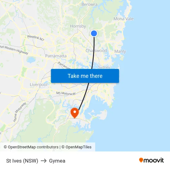 St Ives (NSW) to Gymea map
