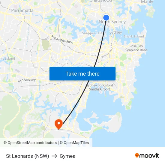 St Leonards (NSW) to Gymea map