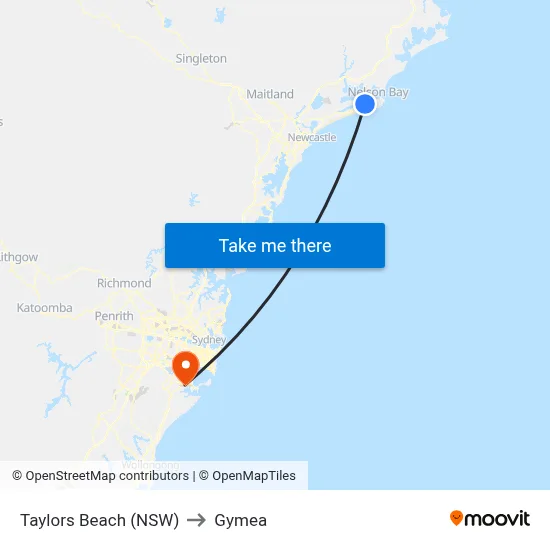 Taylors Beach (NSW) to Gymea map