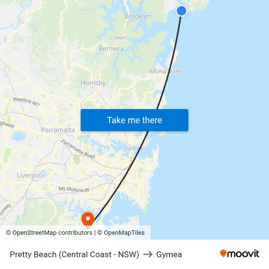 Pretty Beach (Central Coast - NSW) to Gymea map