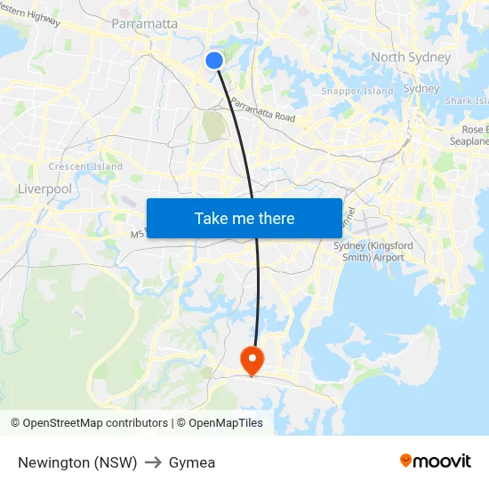 Newington (NSW) to Gymea map