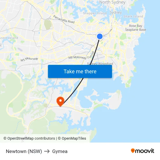Newtown (NSW) to Gymea map