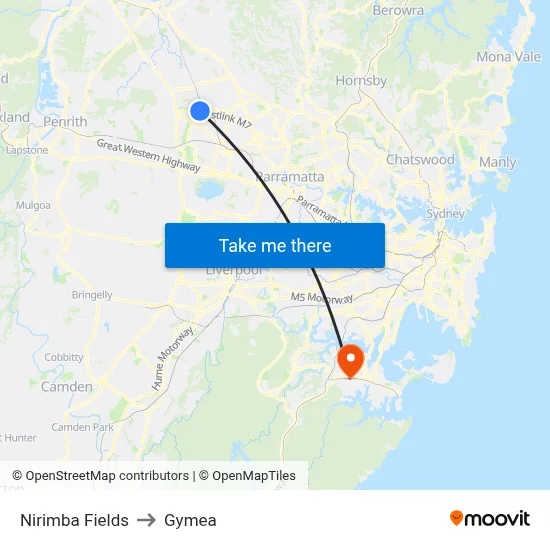 Nirimba Fields to Gymea map