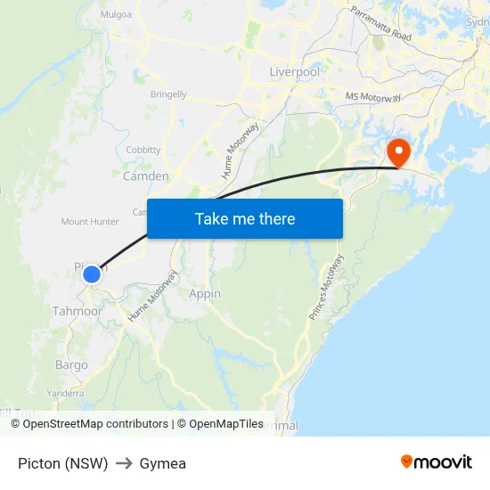 Picton (NSW) to Gymea map