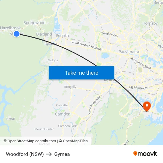 Woodford (NSW) to Gymea map