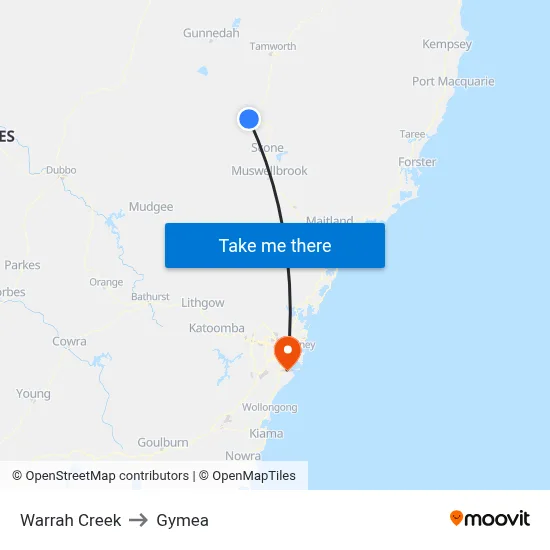 Warrah Creek to Gymea map