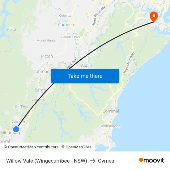 Willow Vale (Wingecarribee - NSW) to Gymea map