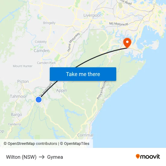 Wilton (NSW) to Gymea map