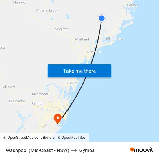 Washpool (Mid-Coast - NSW) to Gymea map