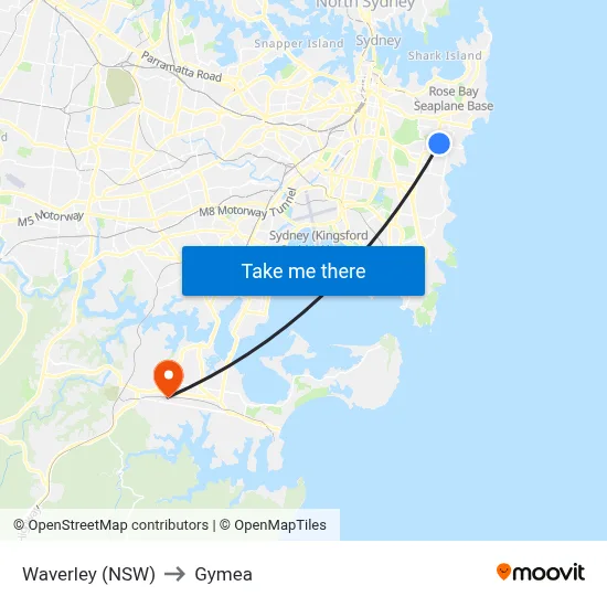 Waverley (NSW) to Gymea map