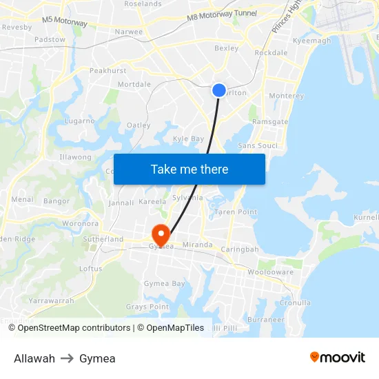 Allawah to Gymea map