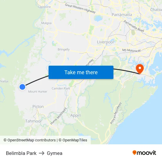 Belimbla Park to Gymea map