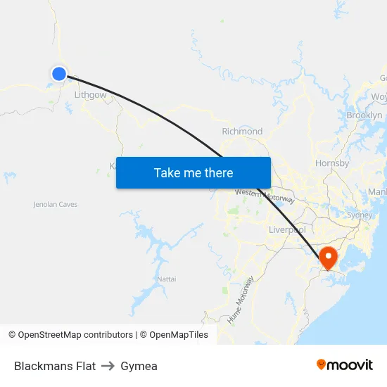 Blackmans Flat to Gymea map