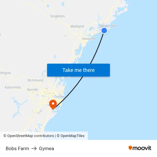 Bobs Farm to Gymea map