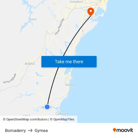 Bomaderry to Gymea map