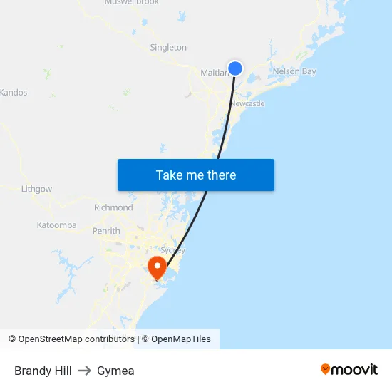 Brandy Hill to Gymea map