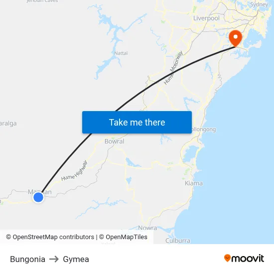 Bungonia to Gymea map