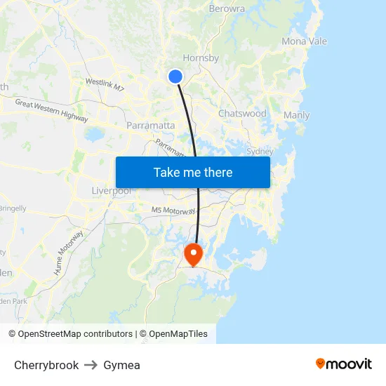Cherrybrook to Gymea map