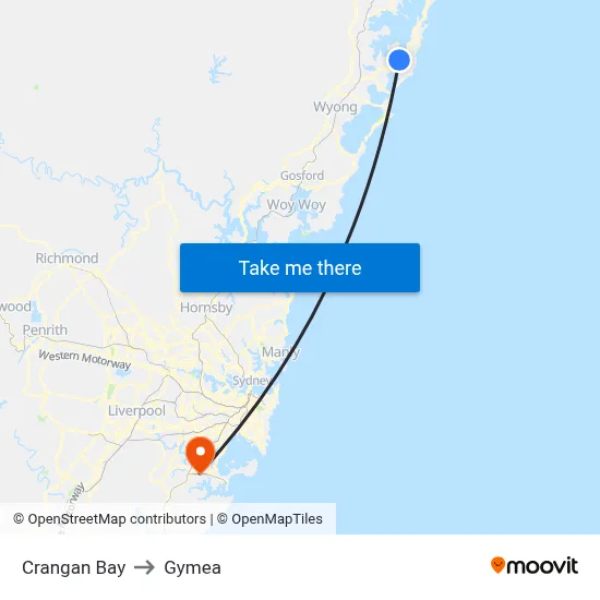Crangan Bay to Gymea map