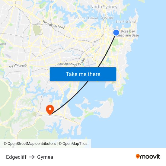 Edgecliff to Gymea map