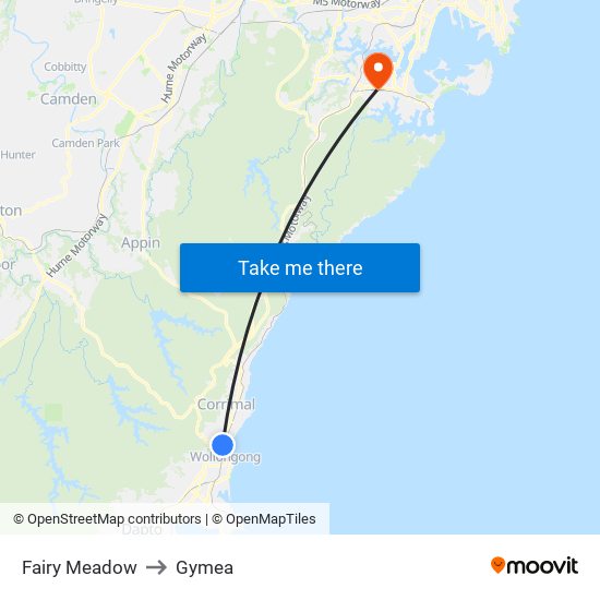 Fairy Meadow to Gymea map