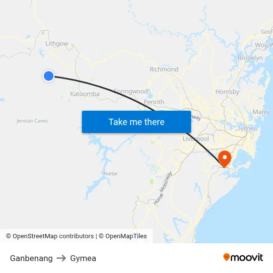 Ganbenang to Gymea map