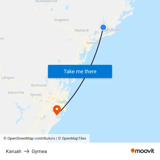 Karuah to Gymea map